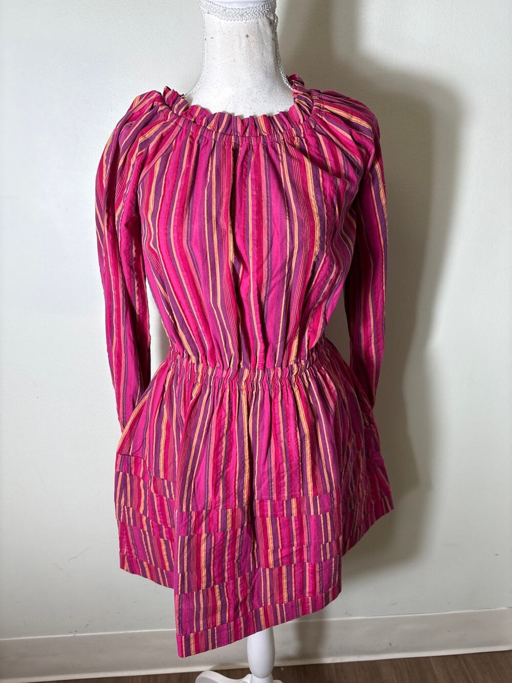 Buru Pink Striped Off The Shoulder Mini Dress Sz XS